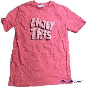 Zara Boys “Enjoy This” Salmon Orange Graphic T-Shirt Size 13-14